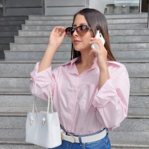 Camisa abotonada oversize de popelina en mezcla de algodón