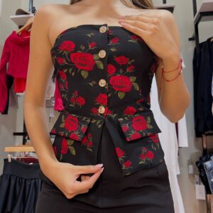 Top tubo con botones y estampado de neopreno