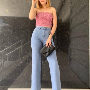 Pantalon Stretch denim high-rise con cristales