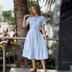 VESTIDO TIPO CAMISERO MIDI CON CINTURON