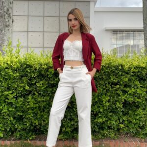 Corset con tiras y cadenas de perla corto