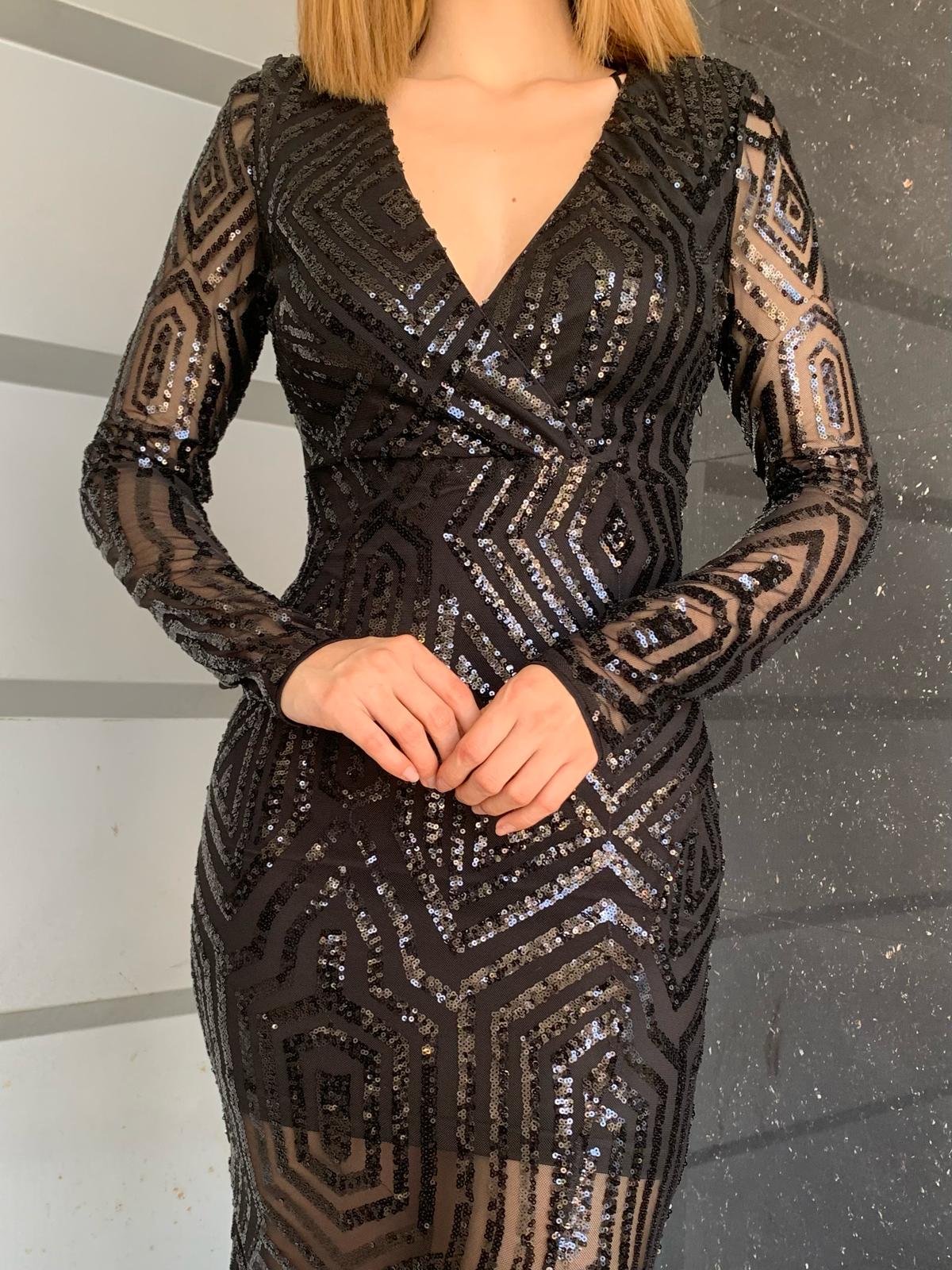 Vestido Maxi con manga largas y Lentejuelas - Imagen 3