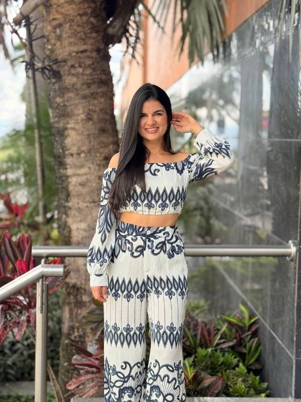 Set dos piezas blusa maga larga campesina y pantalon largo - Imagen 2