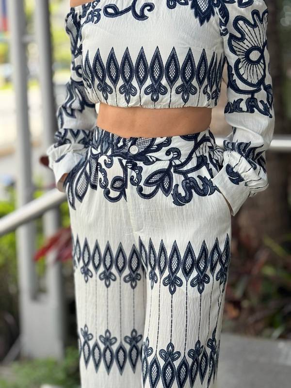 Set dos piezas blusa maga larga campesina y pantalon largo - Imagen 3