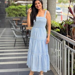 MAXI VESTIDO ESTAMPADO EN RAYAS Y TIRAS