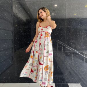 Vestido Midi de Tirantes con Estampado de Vacaciones